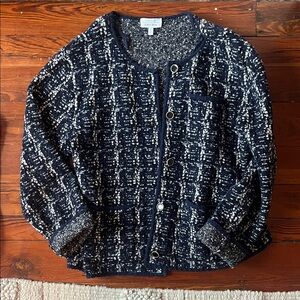& Other Stories Navy and Cream Tweed Cardigan